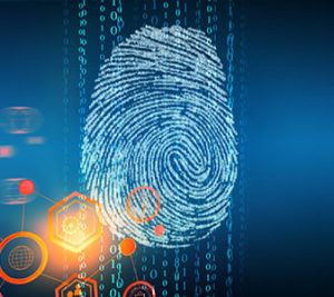 Fingerprint digital symbol over binary code and other manufacturing symbols