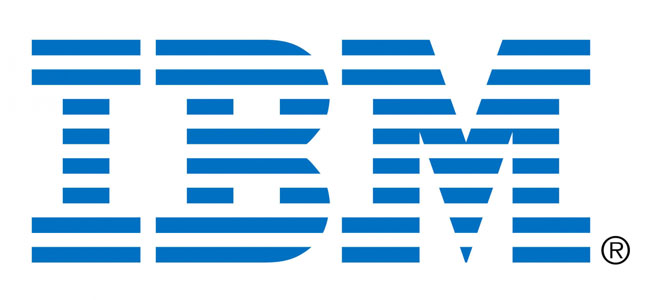 IBM Logo in blue with horizontal white stripes