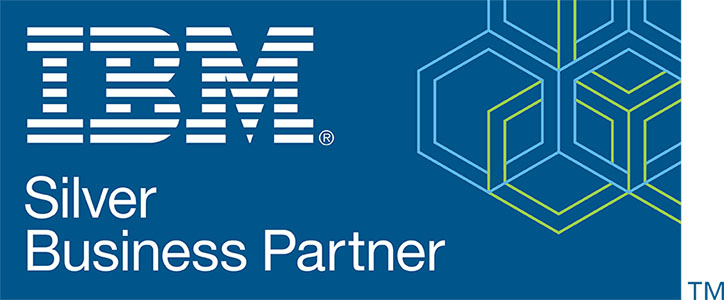 IBM Silver Business Partner Logo, white text over blue