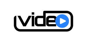 Video script logo with "o" as blue play button