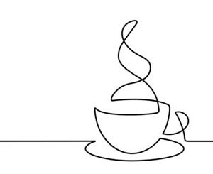 Single line drawing of a steaming coffee cup