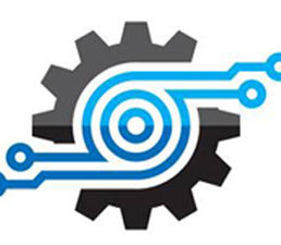 Digital factory idea, connectivity lines within factory gear icon