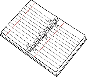 Line drawing of open lined notebook