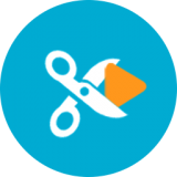 Snippet Icon, White scissors with play button on blue circle