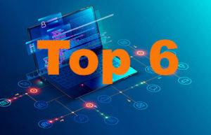 Top 6 List Title overlaying colorful laptop and icons design